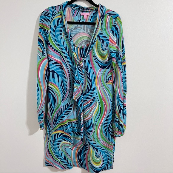 Lilly Pulitzer Light Blue Sheath Dress Size S Midi Multicolor Resort Tropical - Picture 1 of 6